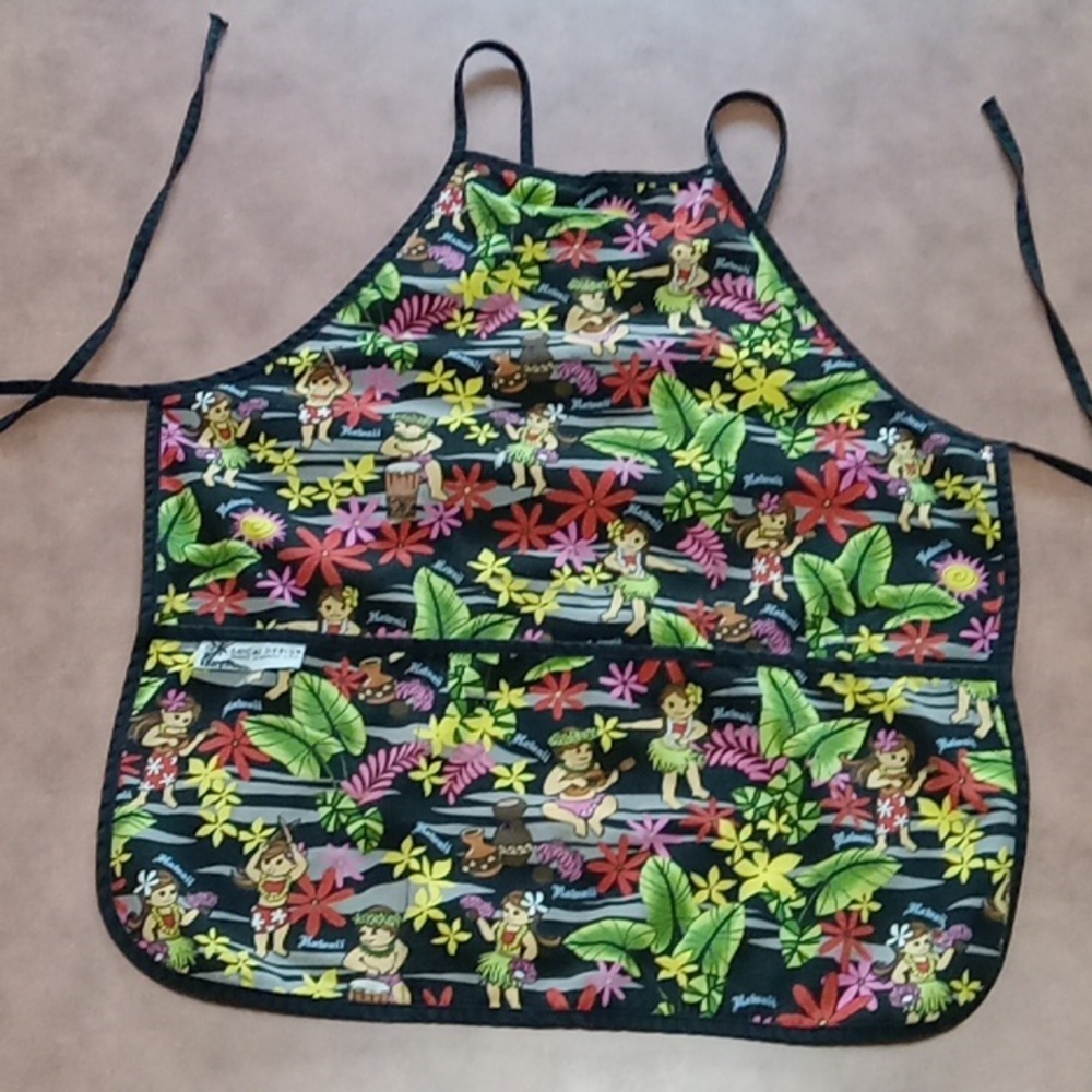 Local Design Made in Hawaii Colorful Floral Apron with Hula Dancers 3 Pocket